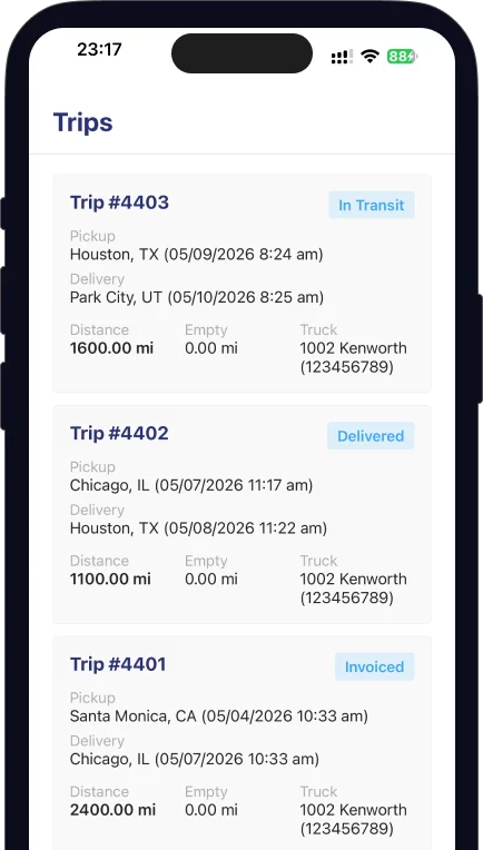 Trucking365 driver app on a mobile phone