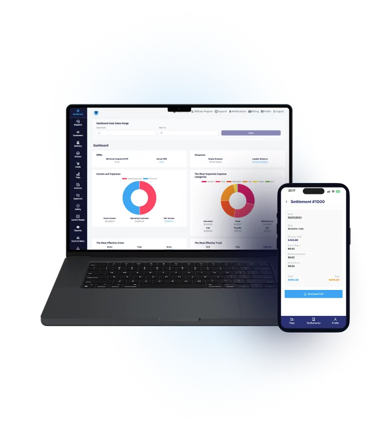 Trucking365 dashboard shown on desktop and mobile devices