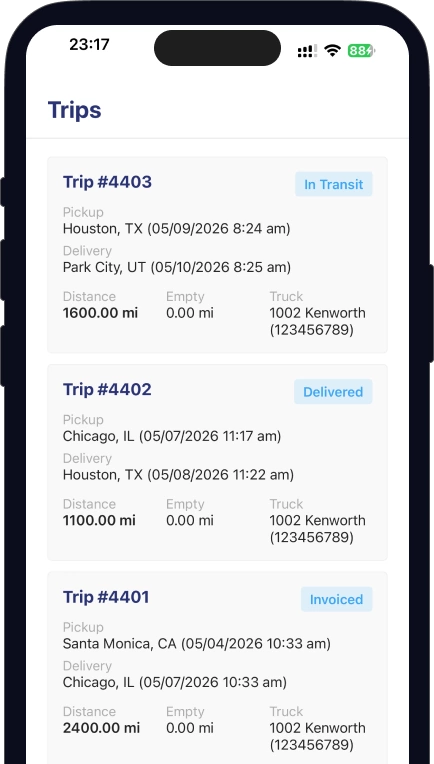 Trucking365 driver app on a mobile phone