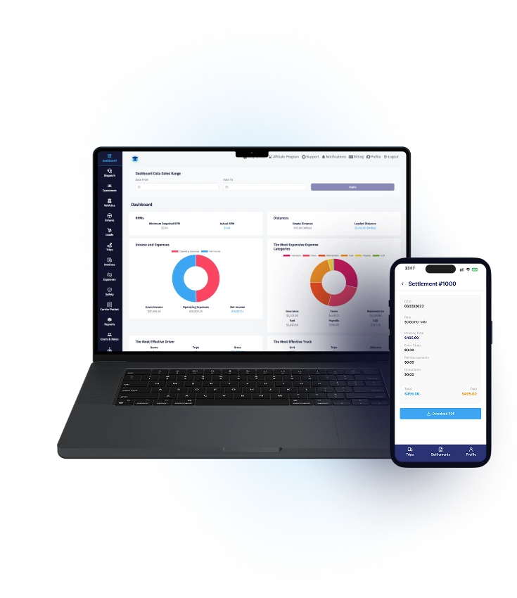 Trucking365 dashboard shown on desktop and mobile devices